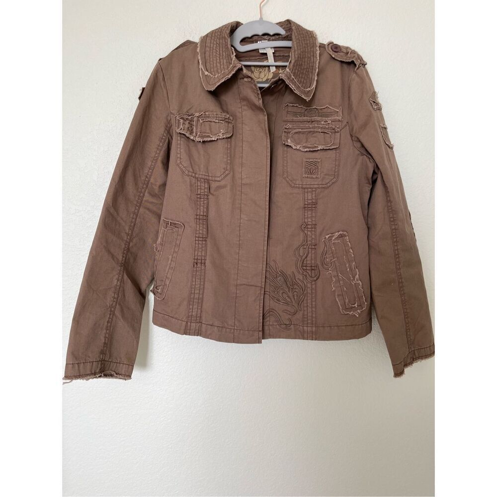 By Deep Los Angeles Brown Distressed Embroidered Jacket Women's Large